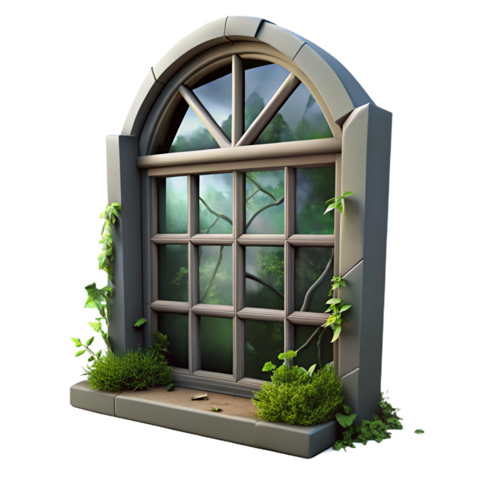 vibrant traditional Broken Window with Overgrowth Transparent Background Eerie Atmosphere exclusive png