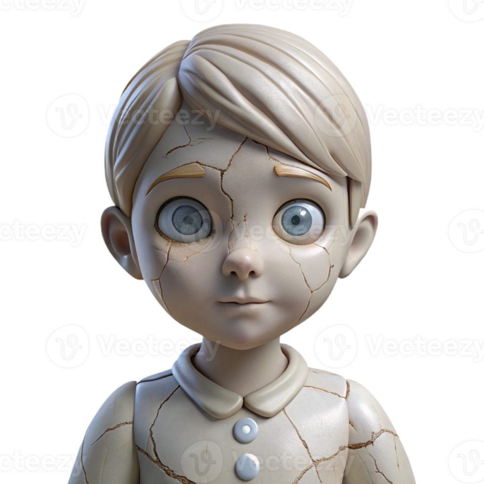 elegant classic Chipped Porcelain Doll with Crack Detail Isolated exclusive png