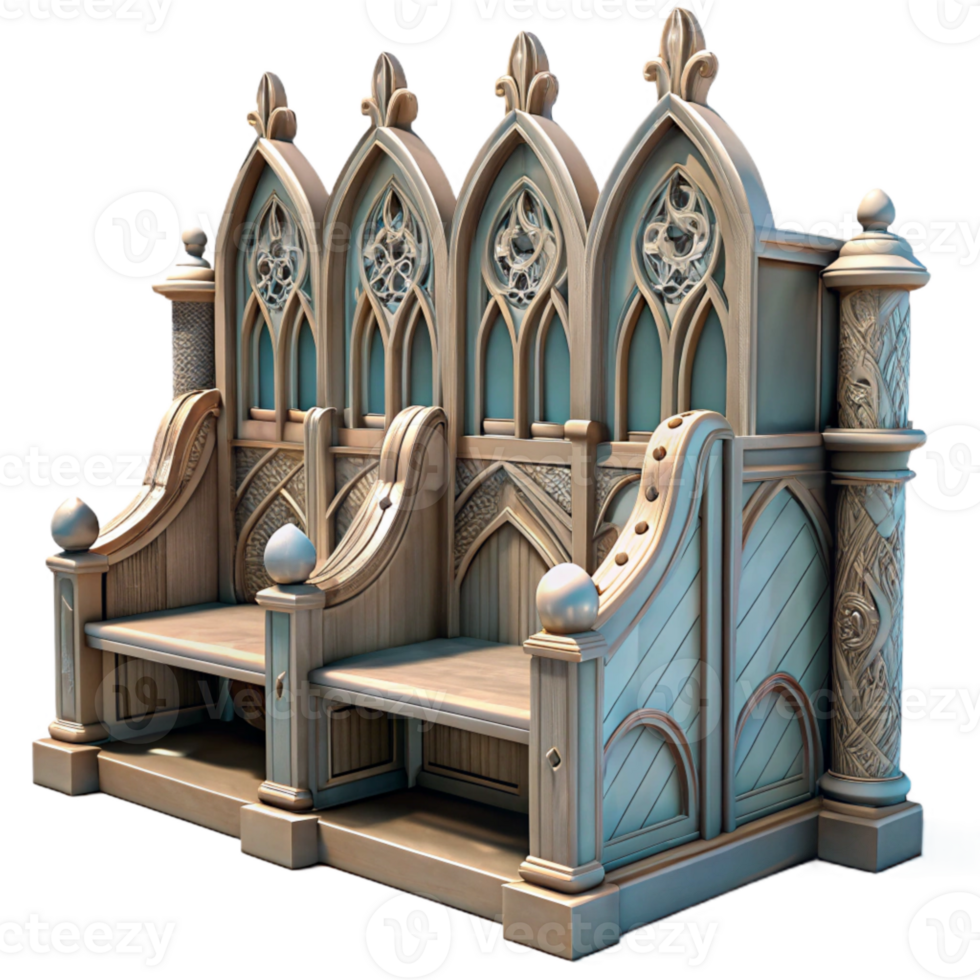 serene artistic Choir Stalls Cutout Dark Wood Finish Transparent Background premium png