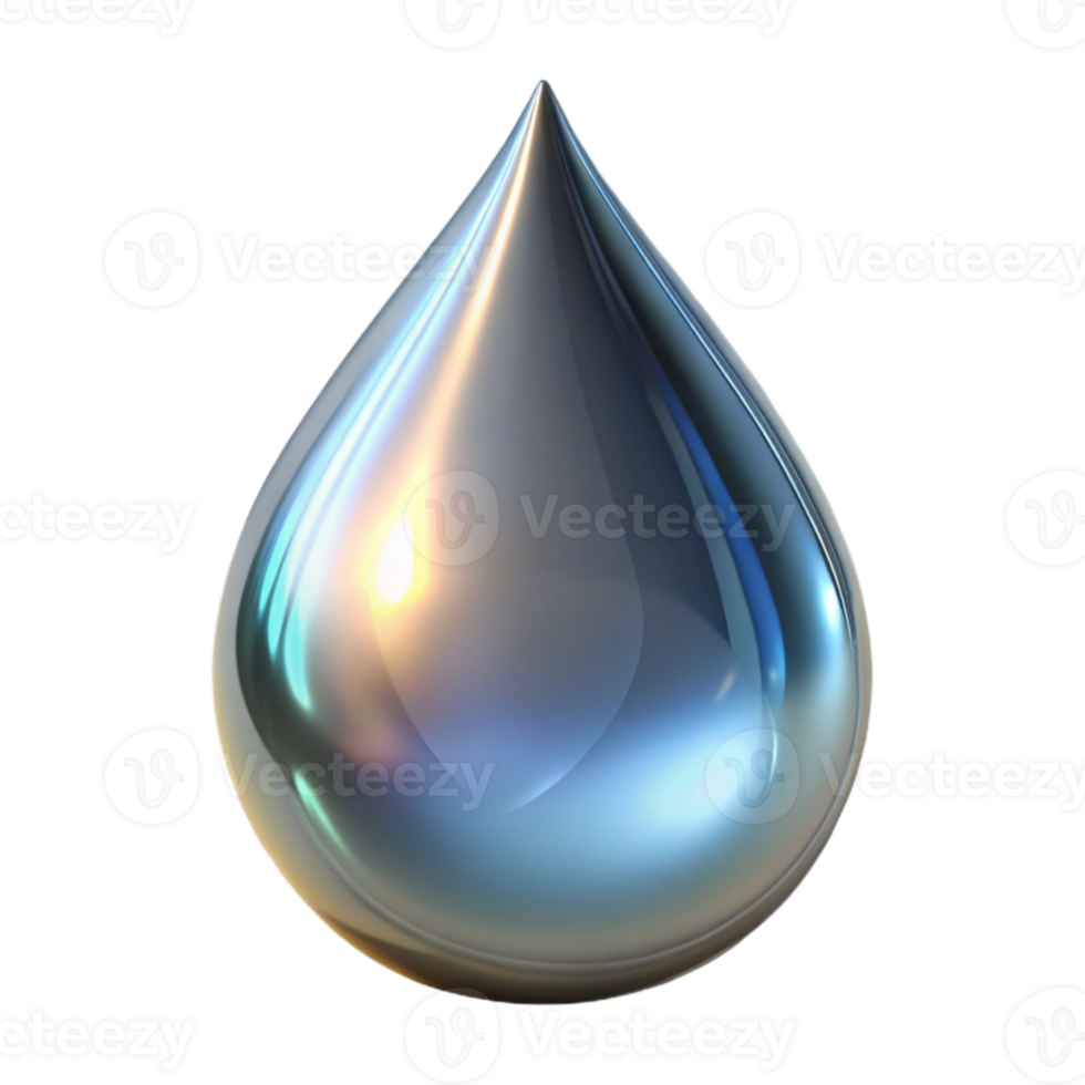 dramatic minimalist Chrome Liquid Drop Cutout with Reflections high quality png
