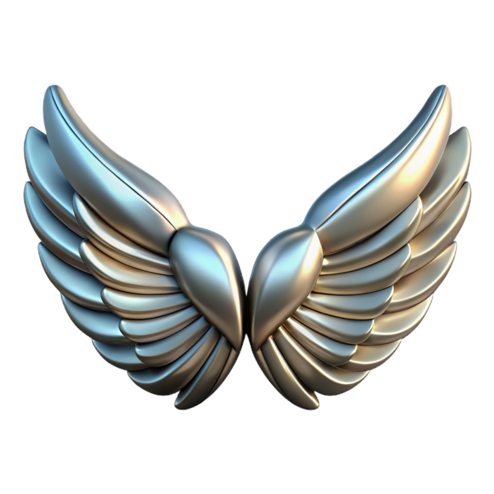 vibrant minimalist Chrome Plated Wings Isolated on Transparent Background original png