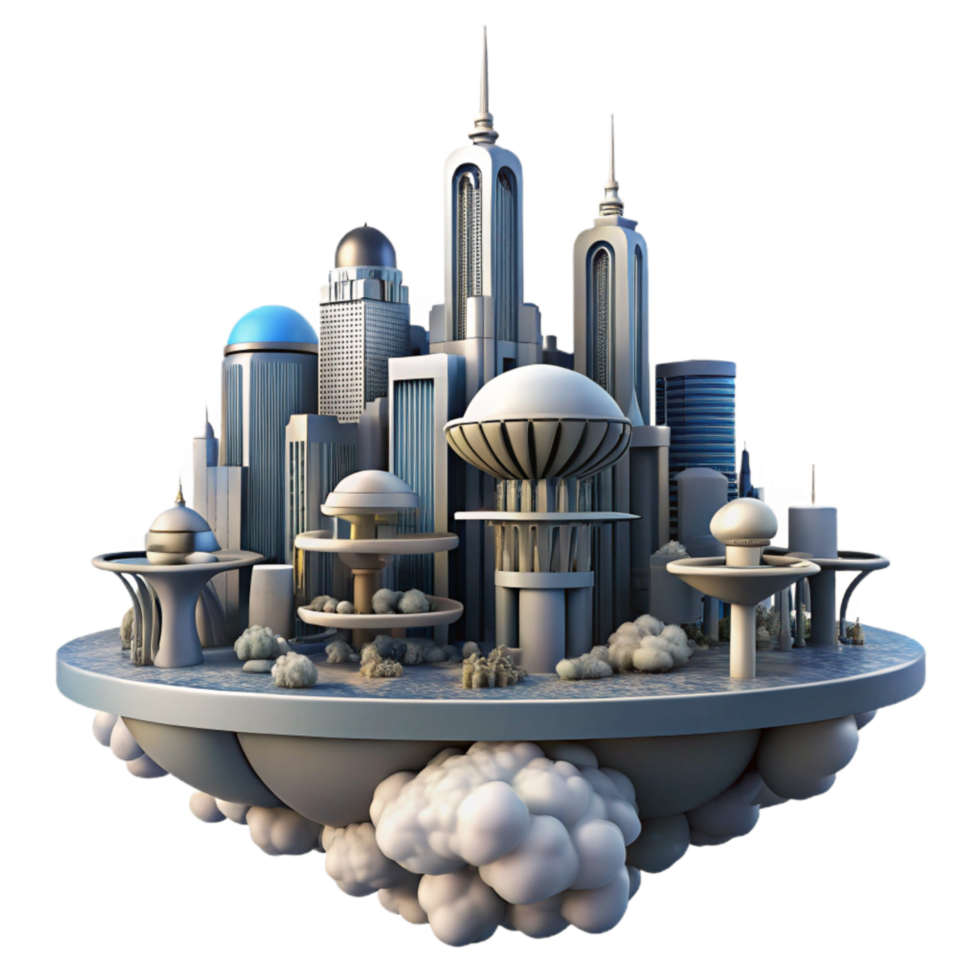 extraordinary contemporary City Among Clouds Isolated with Warm Lighting Transparent Background exclusive png