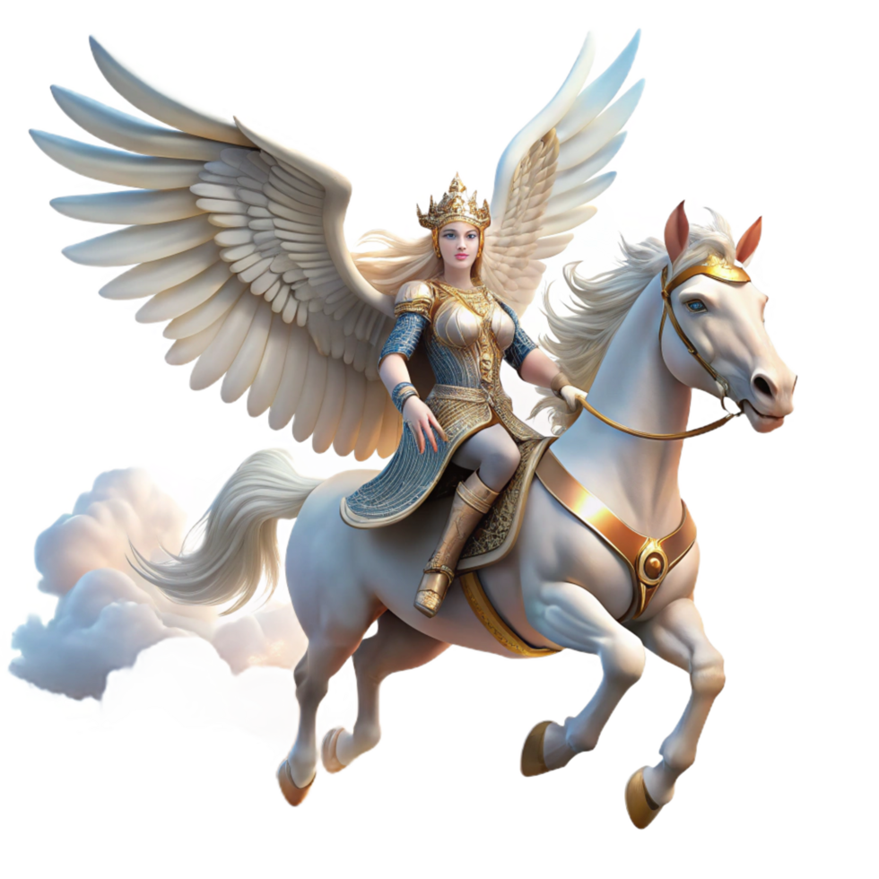 beautiful minimalist A Valkyrie Riding a Winged Horse high quality png