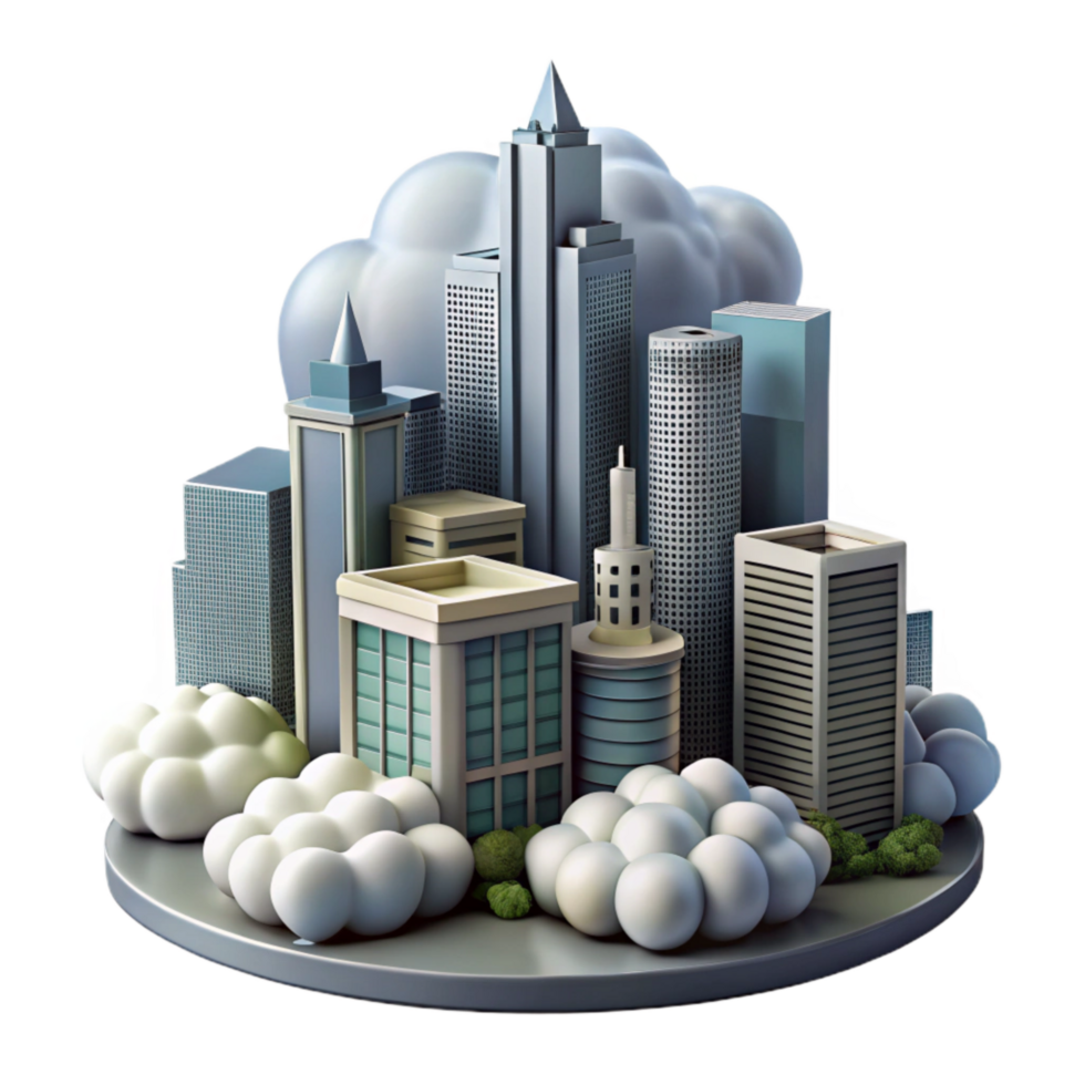 impressive traditional Cloudy Cityscape Isolated with Modern Architecture png