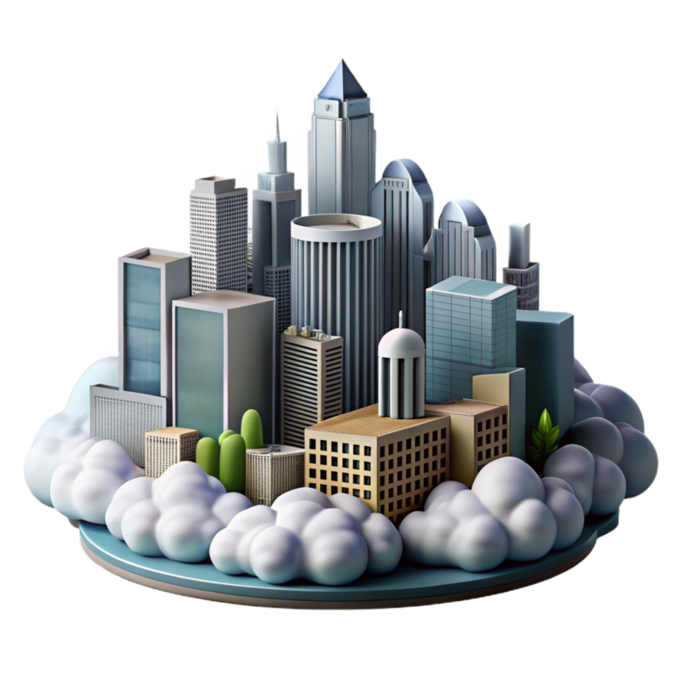 serene contemporary Cloudy Cityscape Isolated with Modern Architecture high resolution png