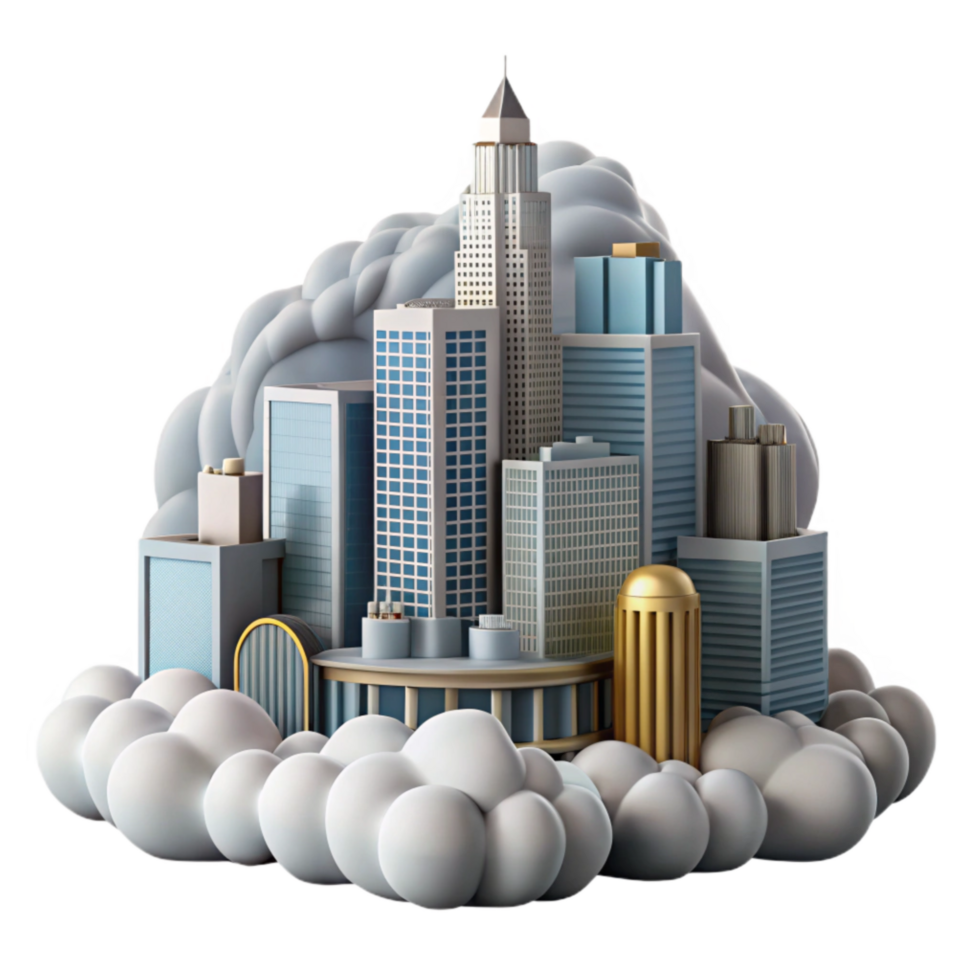 vibrant rustic Cloudy Cityscape Isolated with Modern Architecture png