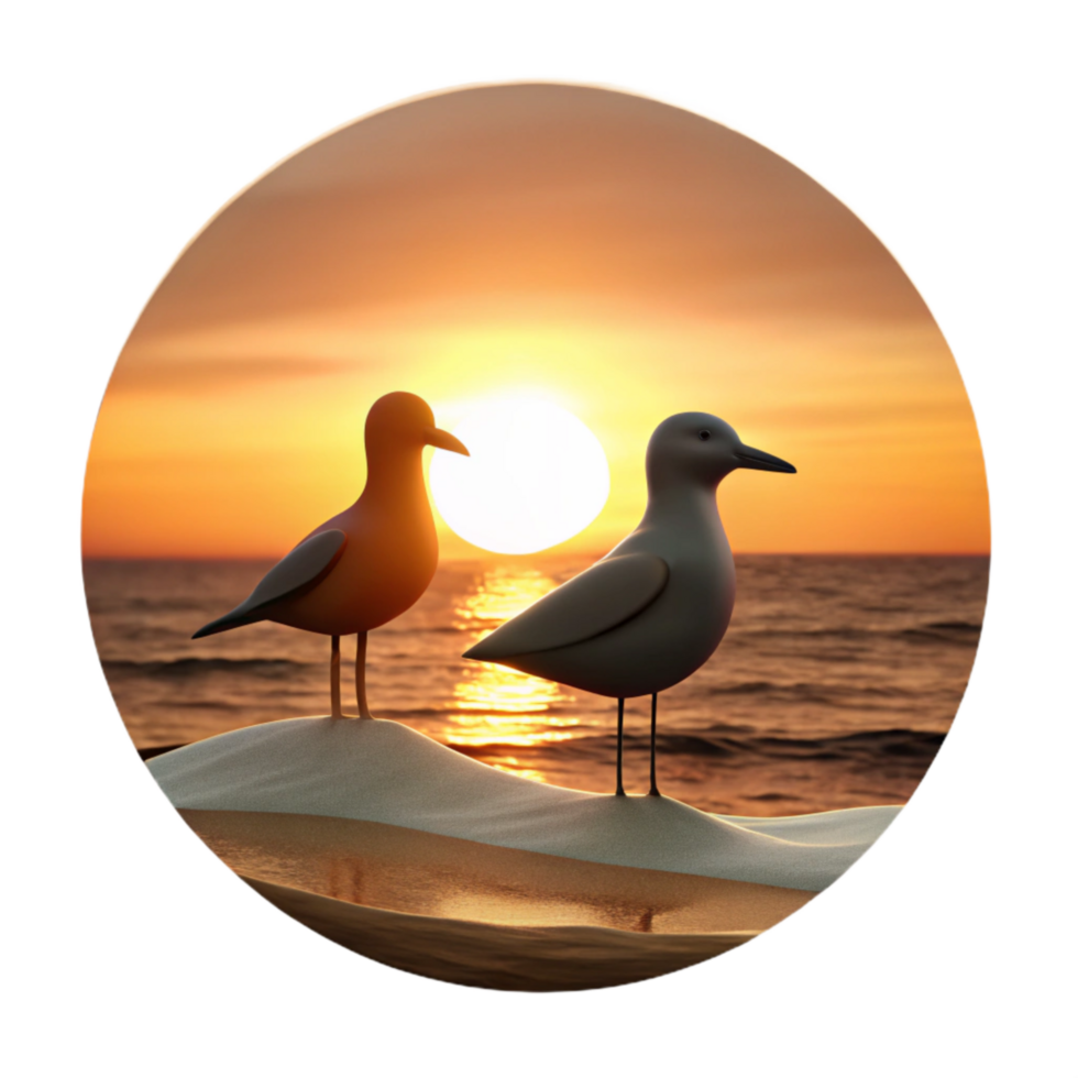 serene minimalist Coastal Birds Isolated Silhouette Against Sunset premium png