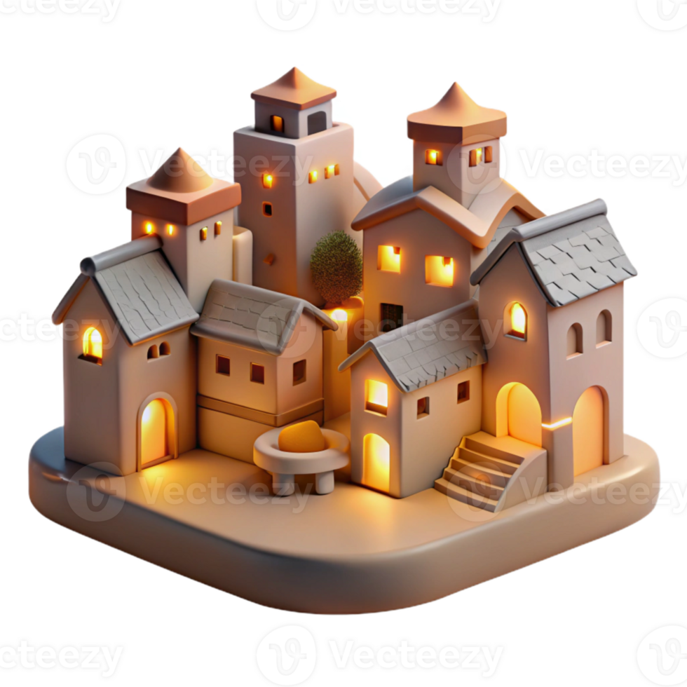 elegant minimalist Cutout Town Warm Lights in the Distance Transparent Background high resolution png