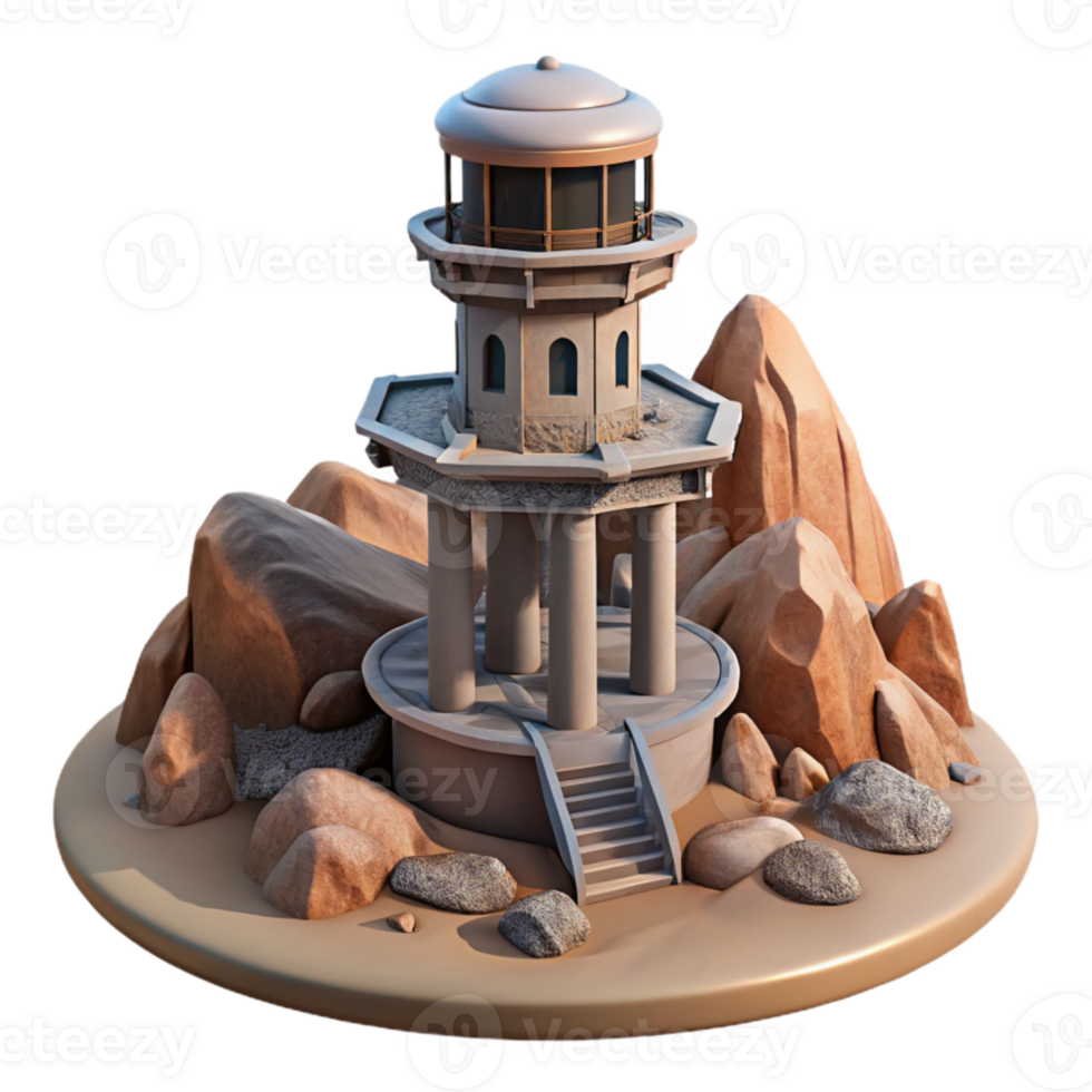 vibrant rustic Cutout Terraform Tower on Rocky Alien Terrain high quality png