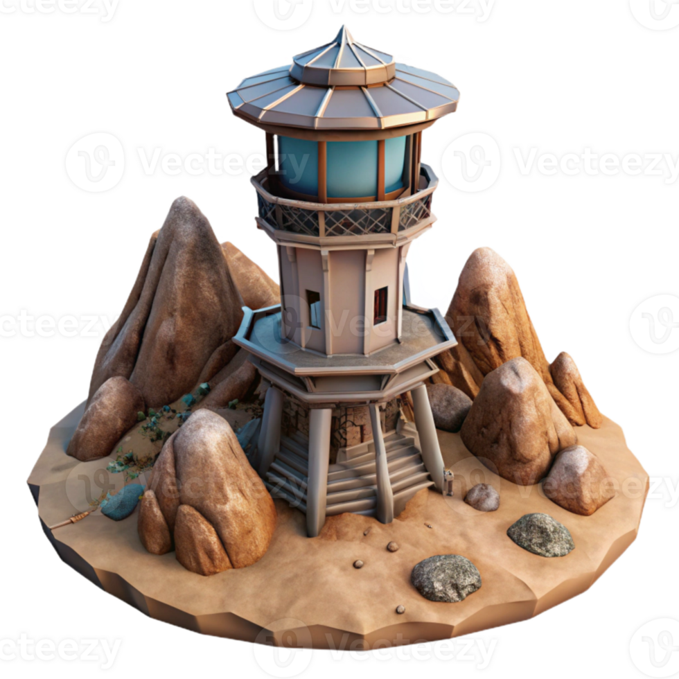 impressive minimalist Cutout Terraform Tower on Rocky Alien Terrain premium png