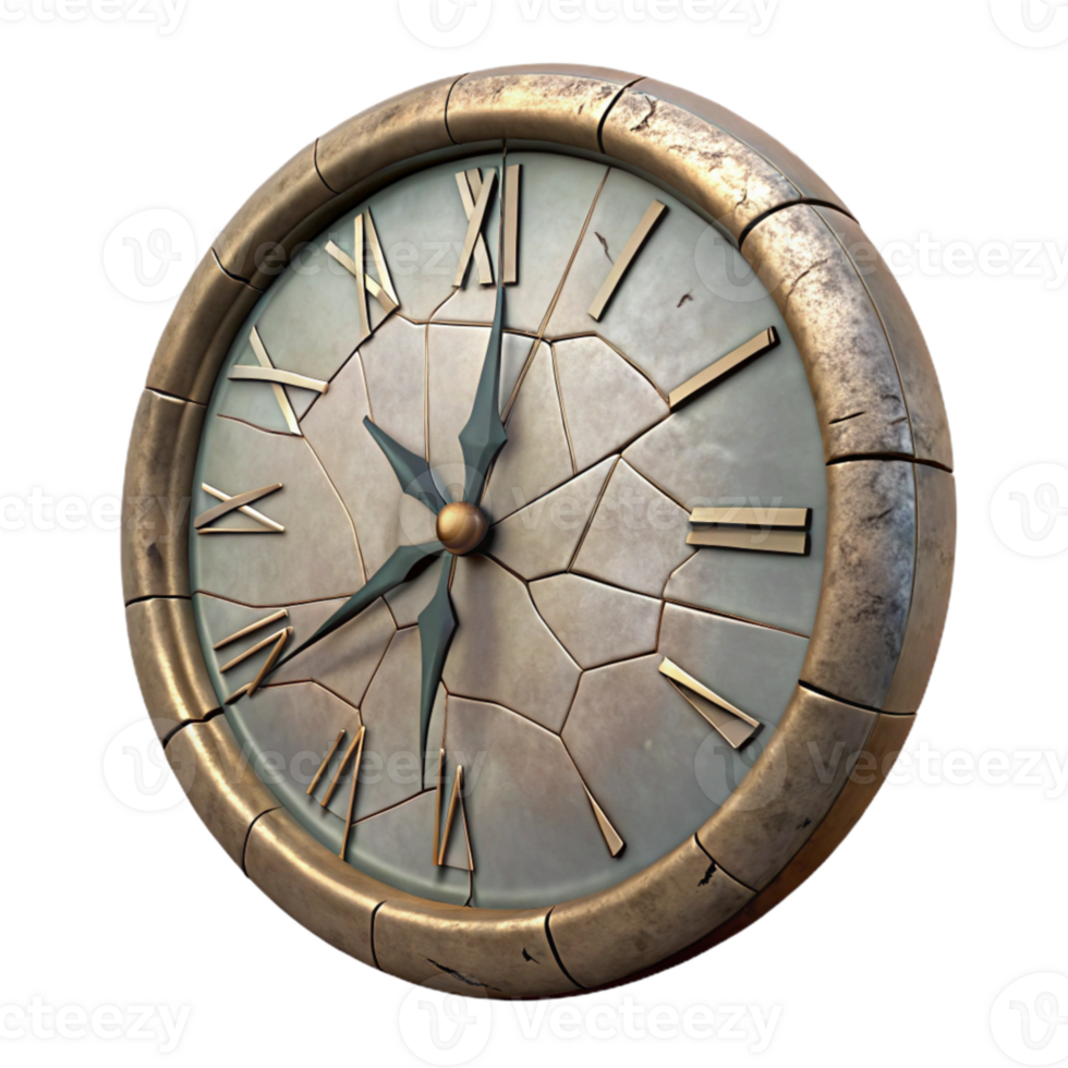 elegant minimalist Damaged Clock Face Isolated with Cracked Glass detailed png