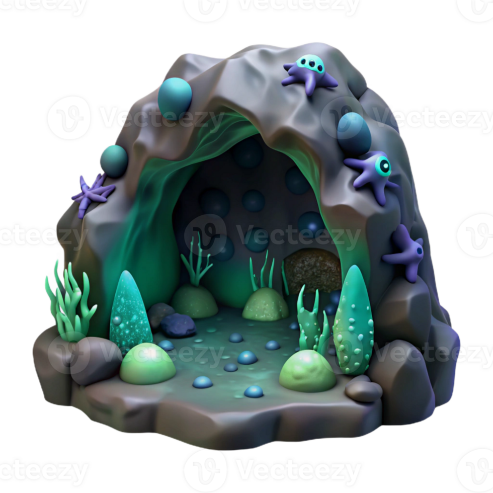 serene contemporary Dark Ocean Grotto Cutout Bioluminescent Creatures Transparent Background exclusive png