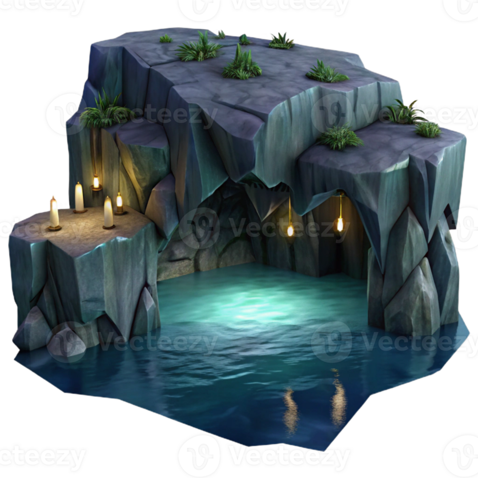 beautiful minimalist Dark Ocean Cliff Grotto Cutout with Moonlit Interior authentic png