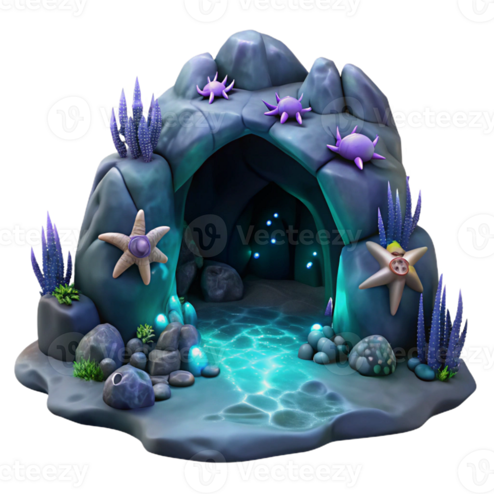 elegant traditional Dark Ocean Grotto Cutout Bioluminescent Creatures Transparent Background detailed png