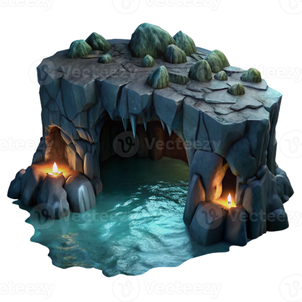 stunning creative Dark Ocean Cliff Grotto Cutout with Moonlit Interior original png