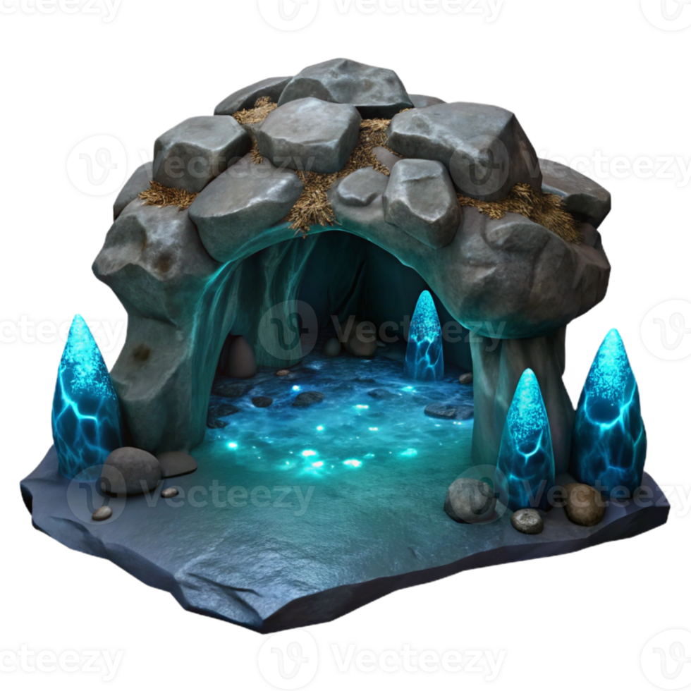 serene modern Dark Ocean Grotto with Bioluminescence Cutout detailed png
