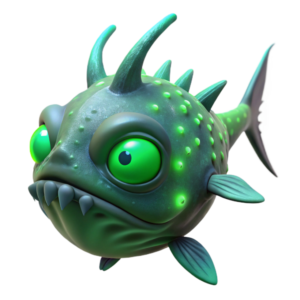 beautiful contemporary Deep Sea Creature Isolated with Green Bioluminescence authentic png