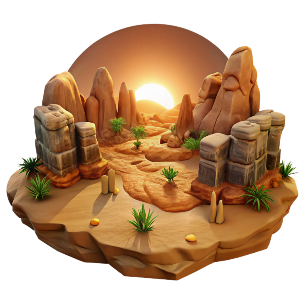 dramatic traditional Desert Canyon Panorama Isolated with Golden Light exclusive png