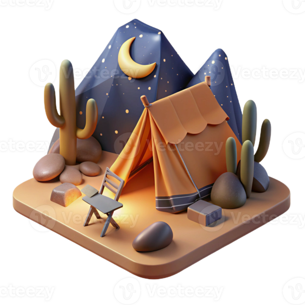 beautiful classic Desert Sundowner Campsite Isolated with Starry Night Sky exclusive png