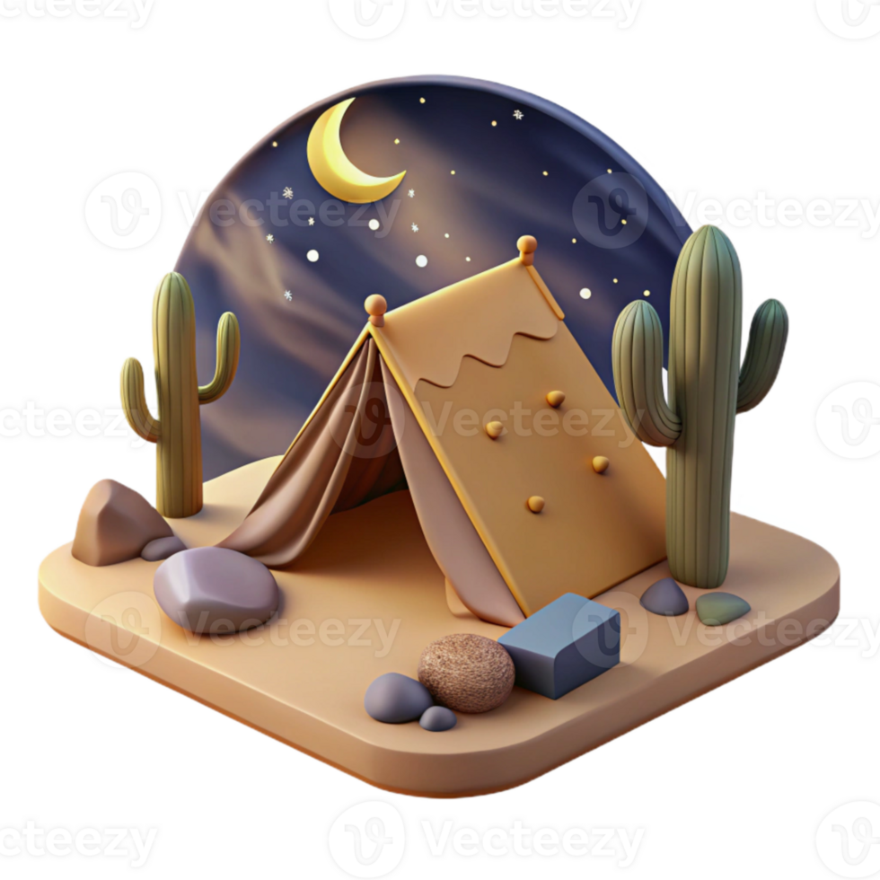 extraordinary modern Desert Sundowner Campsite Isolated with Starry Night Sky premium png