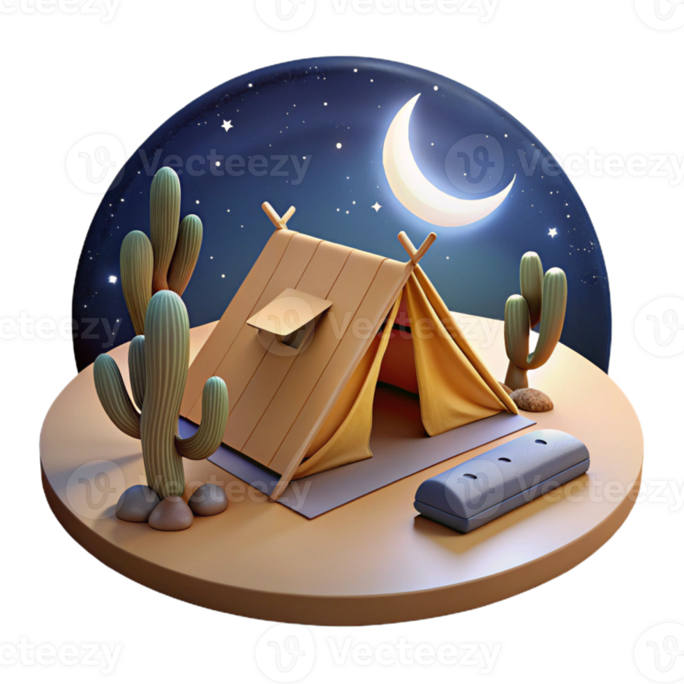 beautiful modern Desert Sundowner Campsite Isolated with Starry Night Sky png