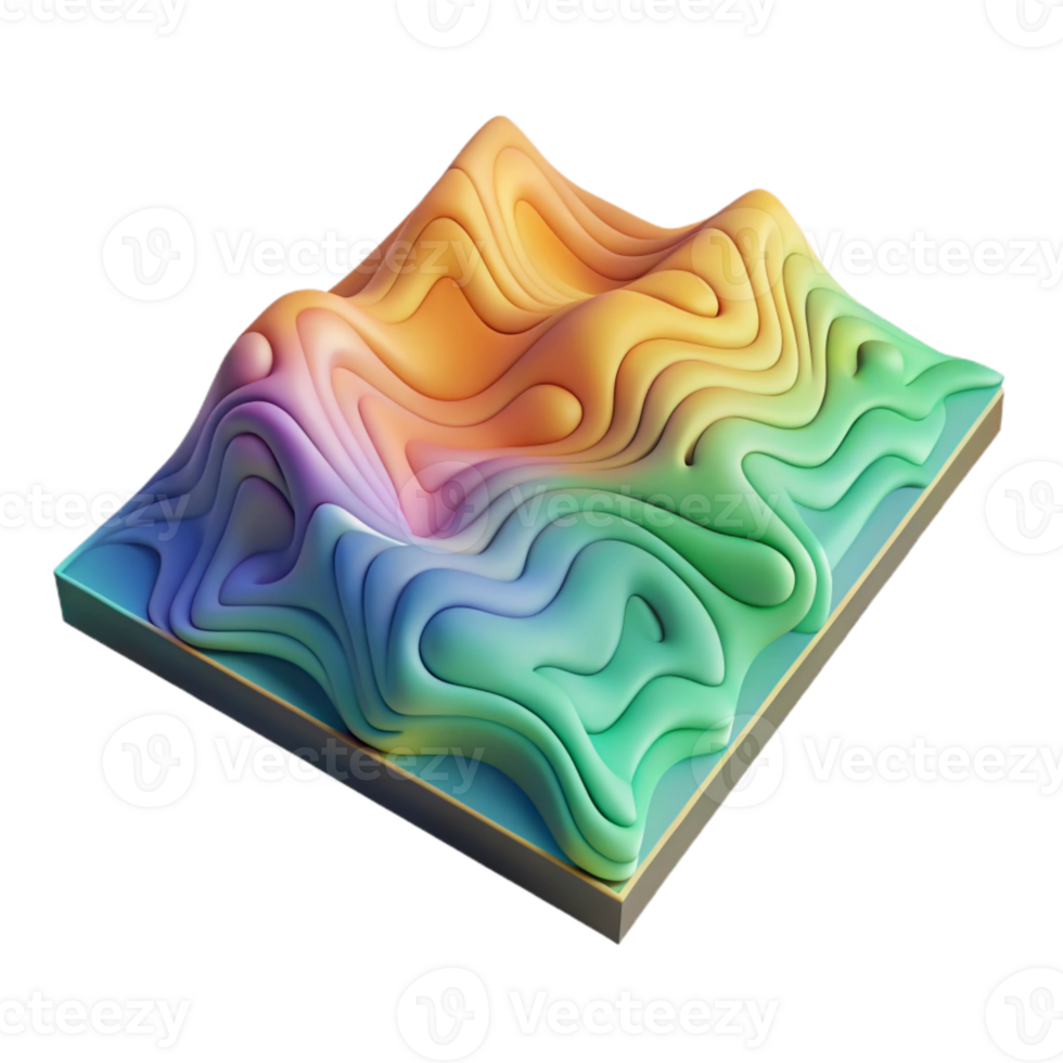 magnificent vintage Detailed Spectral Topography Chart Transparent Background Angled View exclusive png