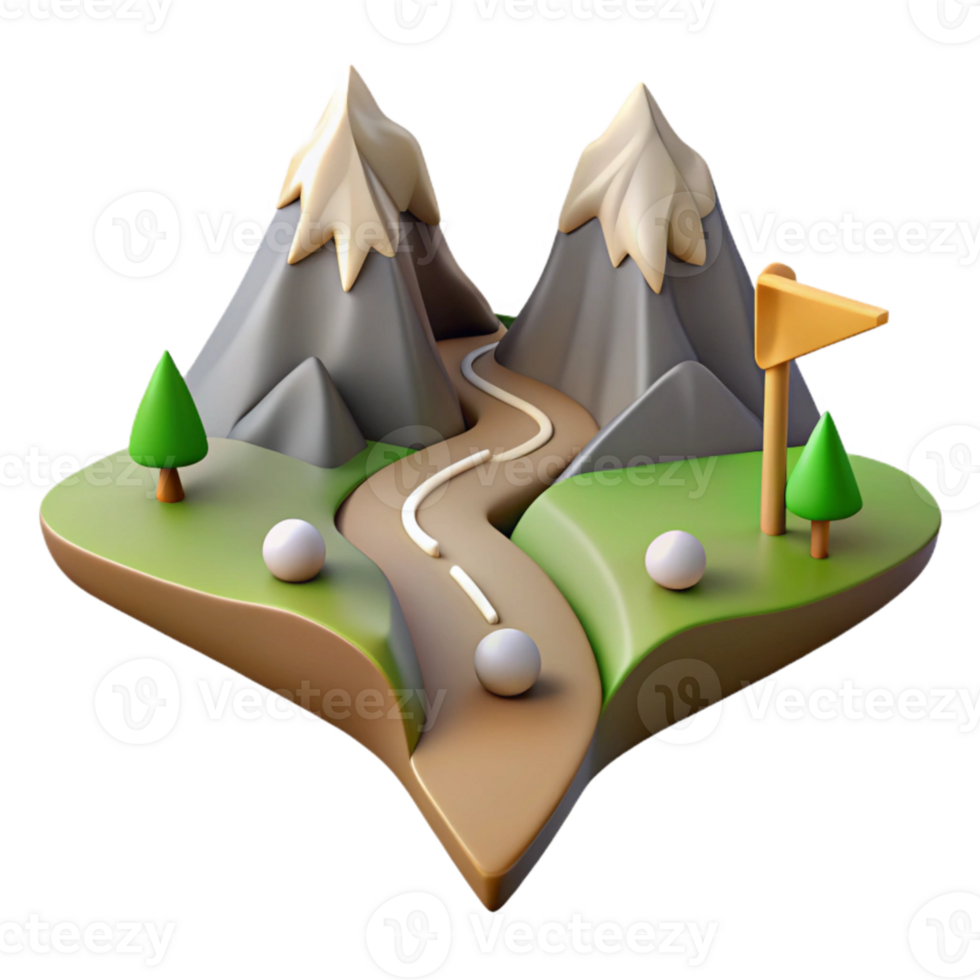 dramatic contemporary Diverging Paths Mountain Landscape Isolated Element high quality png