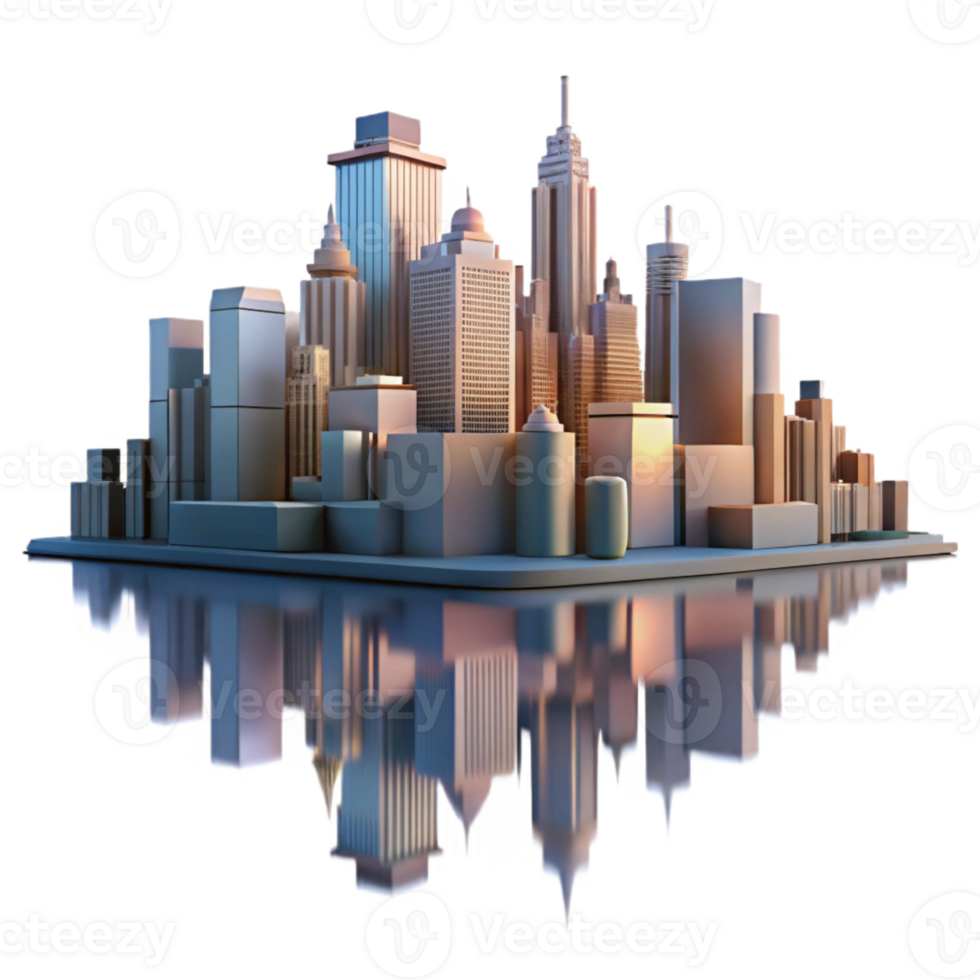stunning modern Dusk Cityscape Reflection Isolated with Water Effect png