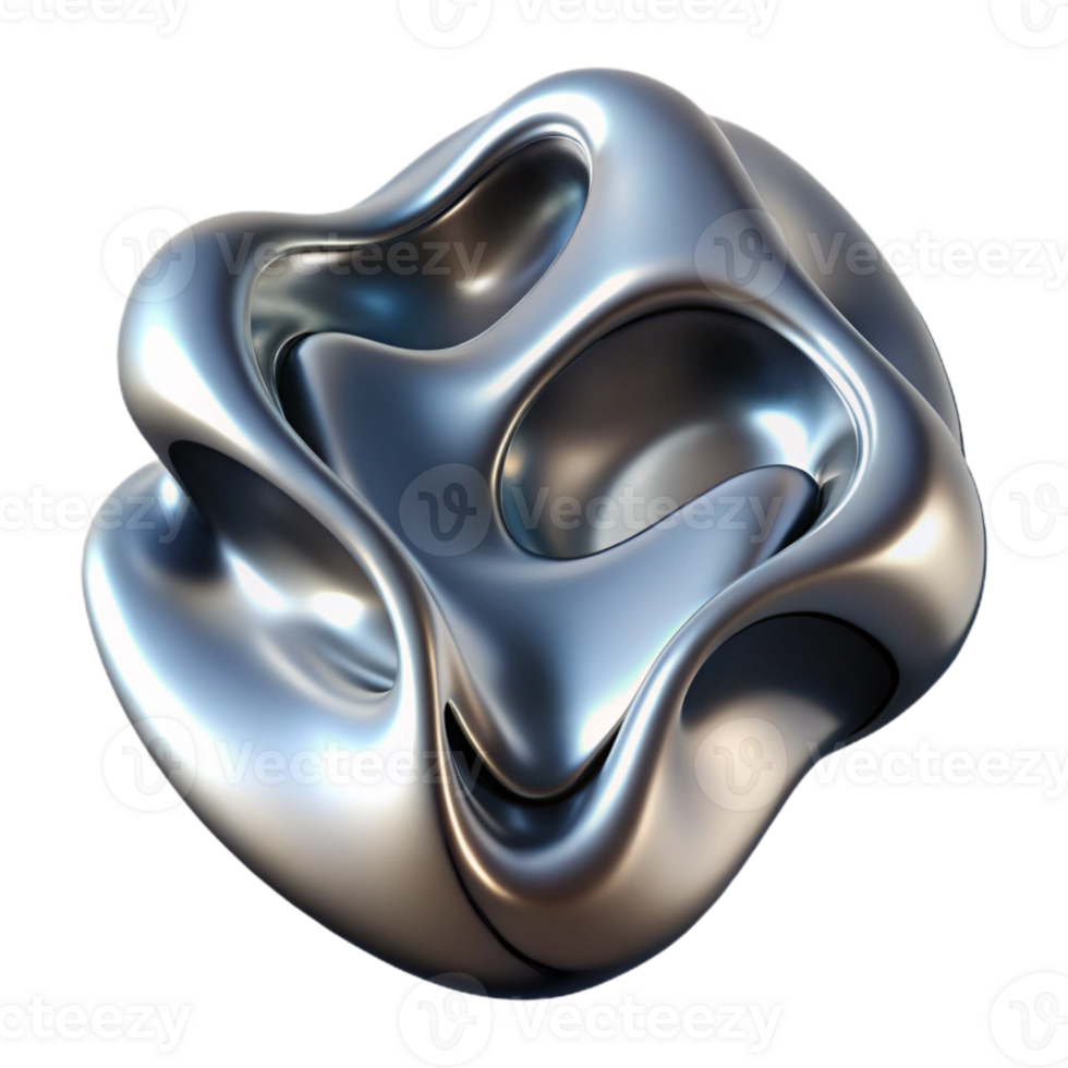 dramatic contemporary Dynamic Liquid Metal Form Isolated on Transparent Background premium png