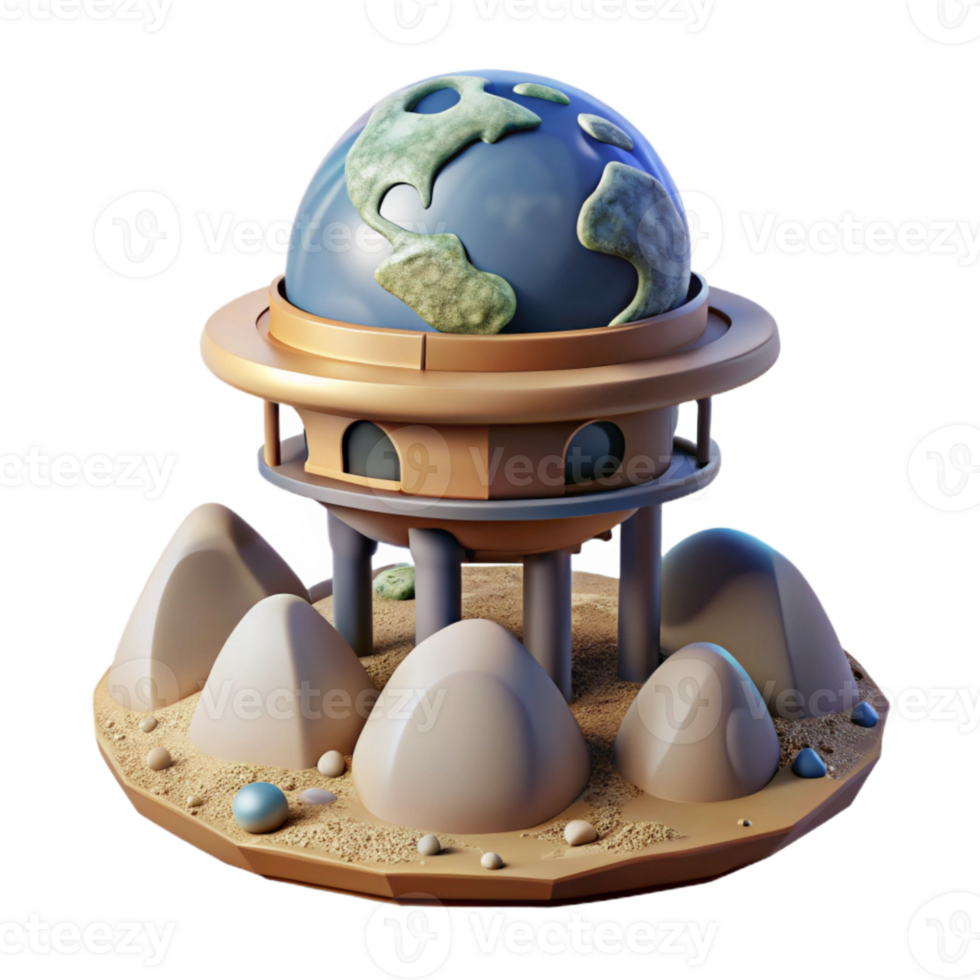 vibrant classic Earth Tower Isolated on Alien Desert Landscape original png