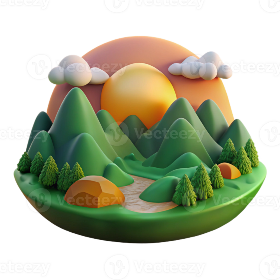 wonderful vintage Earthy Landscape Cutout Verdant Valley Sunset View genuine png