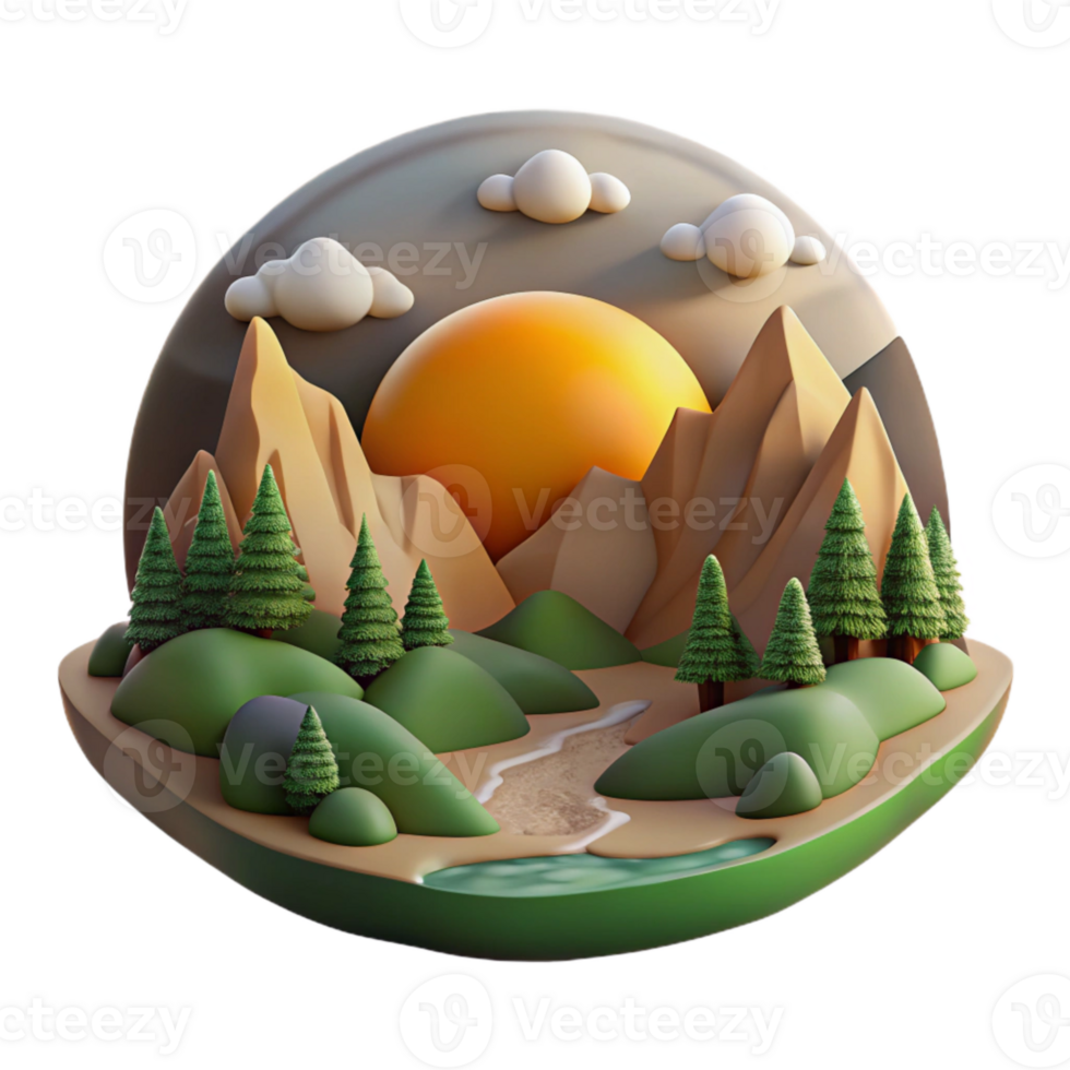 serene modern Earthy Landscape Cutout Verdant Valley Sunset View exclusive png