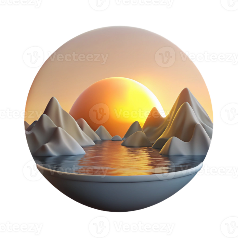 wonderful minimalist Fjord Inlet Sunrise with Transparent Background Golden Light high quality png
