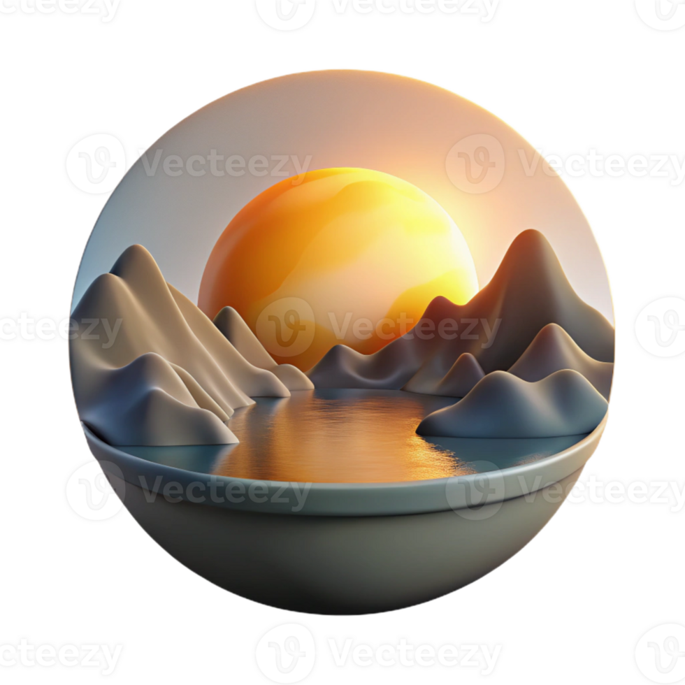 magnificent contemporary Fjord Inlet Sunrise with Transparent Background Golden Light authentic png