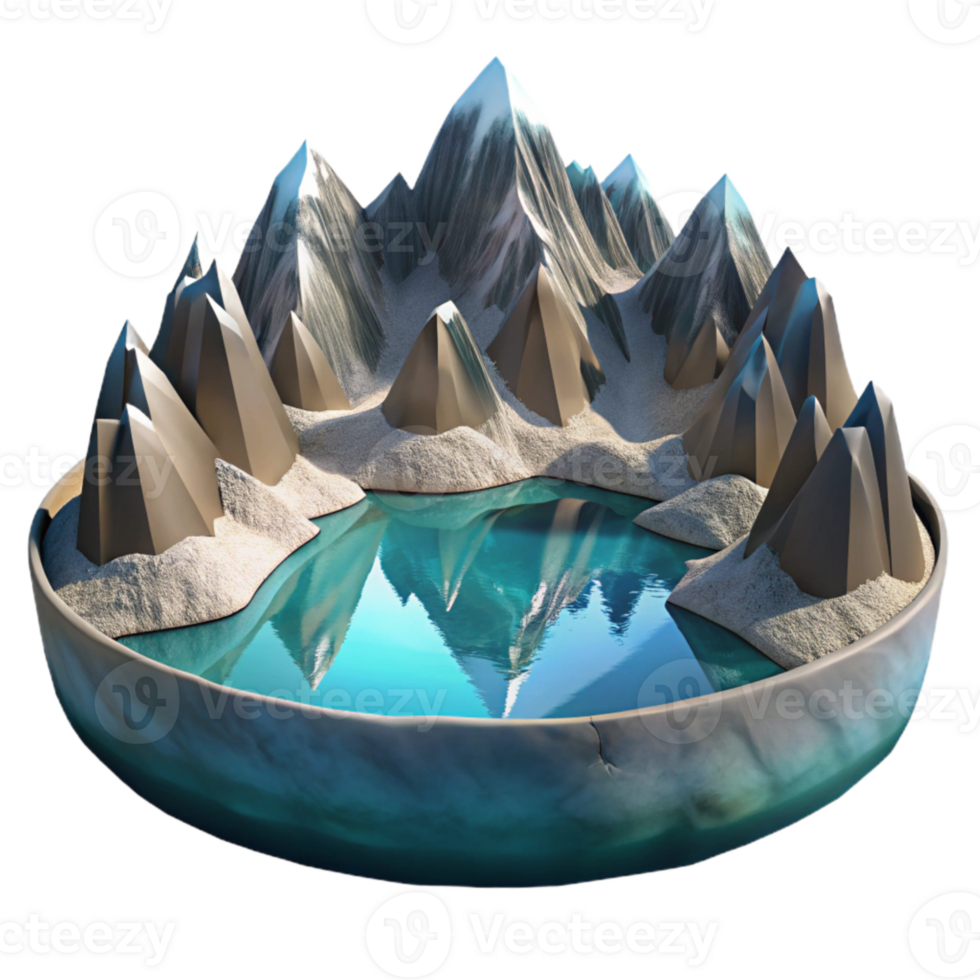 dramatic minimalist Fjord Mountain Reflection in Icy Water Isolated premium png