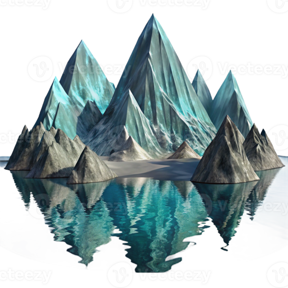 stunning minimalist Fjord Mountain Reflection in Icy Water Isolated png
