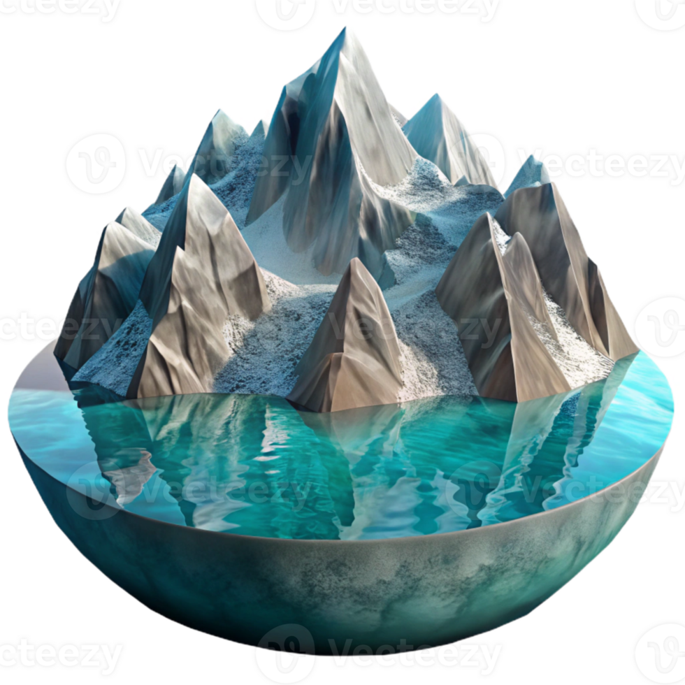 extraordinary vintage Fjord Mountain Reflection in Icy Water Isolated high quality png