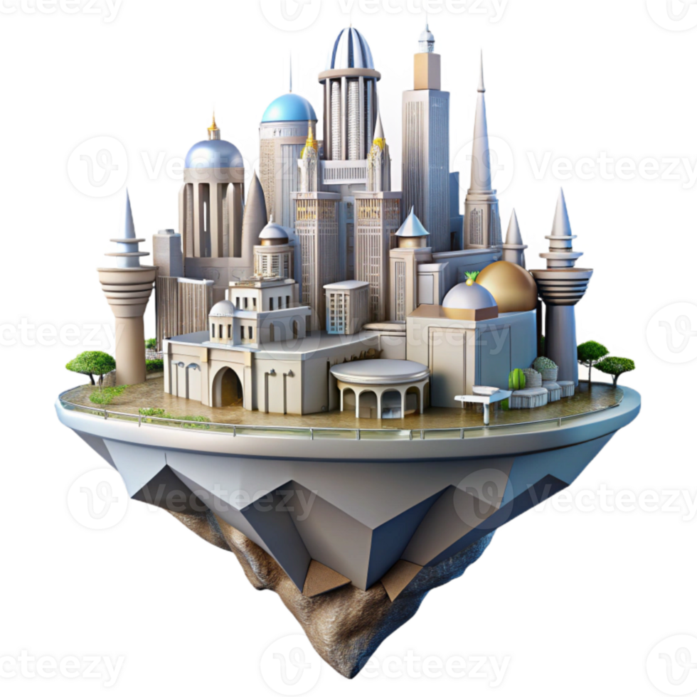 magnificent minimalist Floating Metropolis Cutout with Detailed Architecture Transparent Background premium png