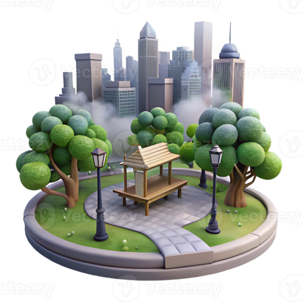 wonderful abstract Foggy City Park Isolated Deserted Scene high quality png