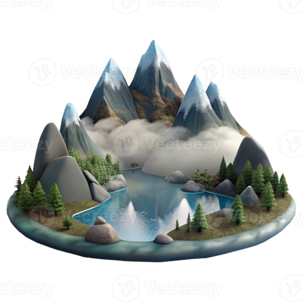 vibrant abstract Foggy Lake Mountains Cutout with Ethereal Atmosphere genuine png