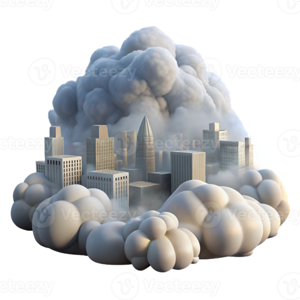 dramatic contemporary Fog Rolling Through City with Transparent Background detailed png