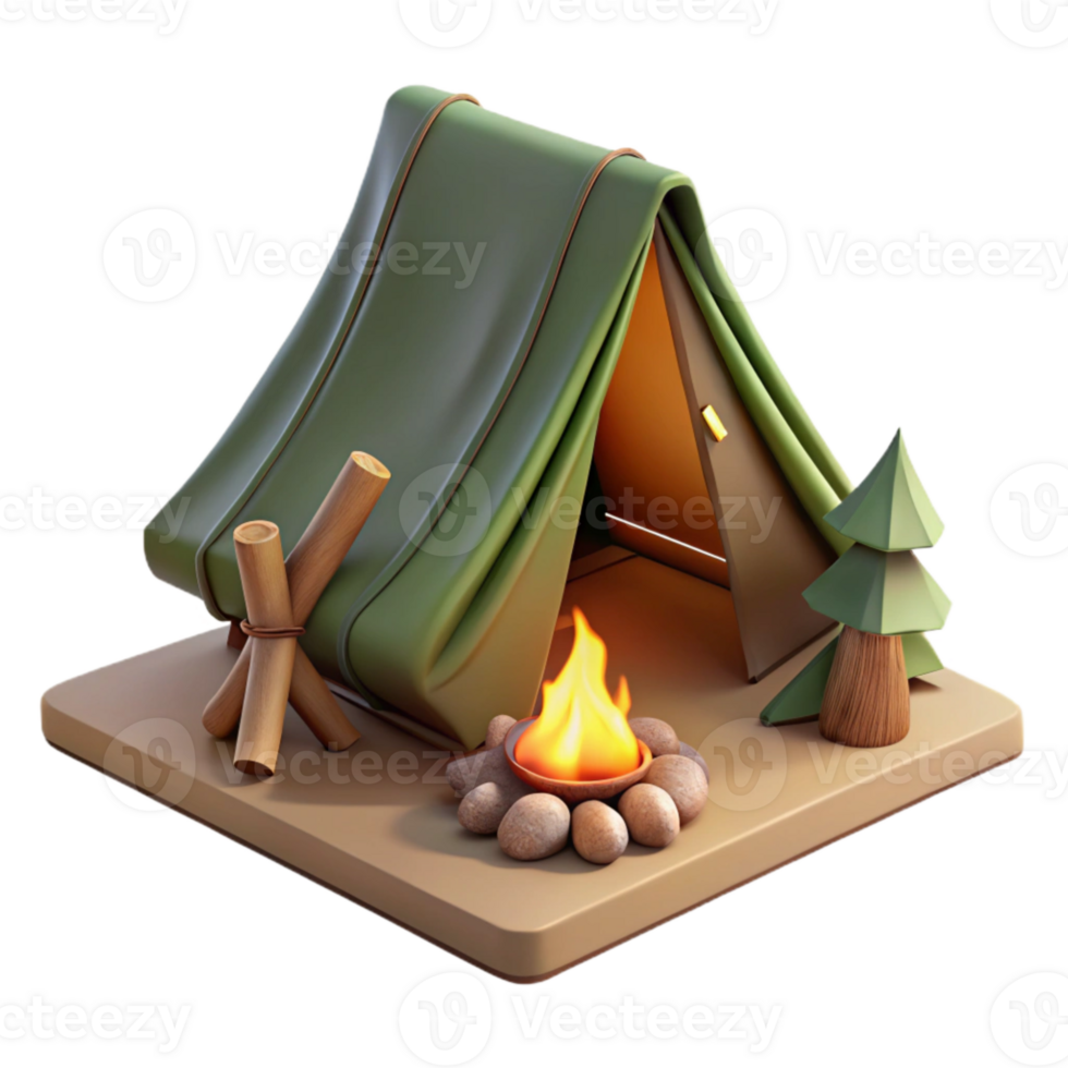 serene modern Forest Sundowner Tent Isolated with Campfire Embers high quality png