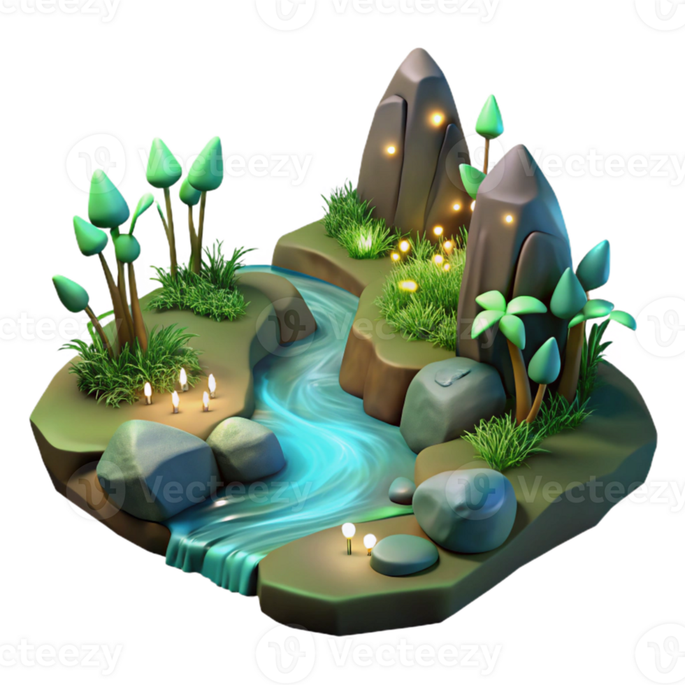 impressive creative Forest Stream with Glowing Lyrax Plants Cutout high resolution png