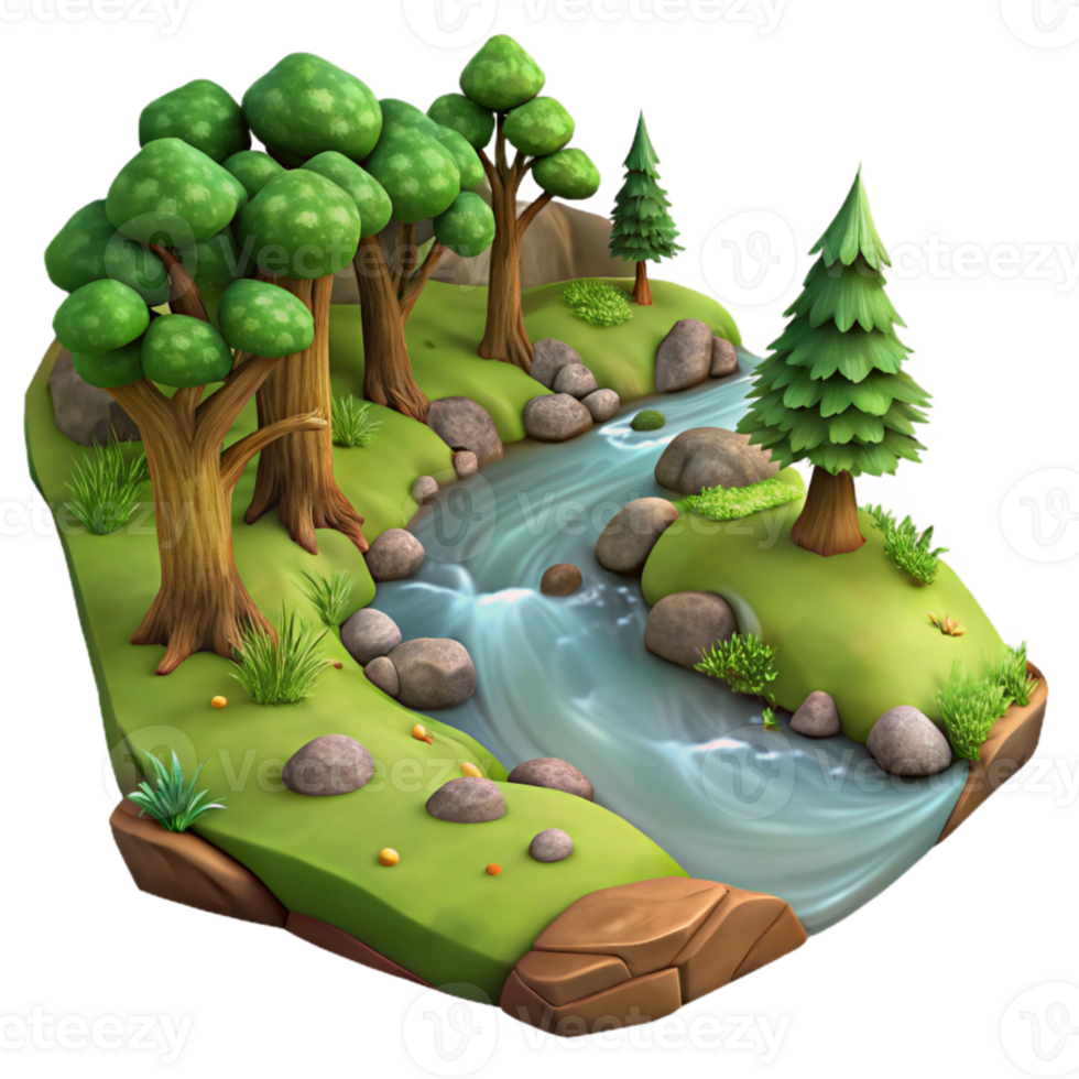 elegant modern Forest Stream Transparent Background with Realistic Water high resolution png