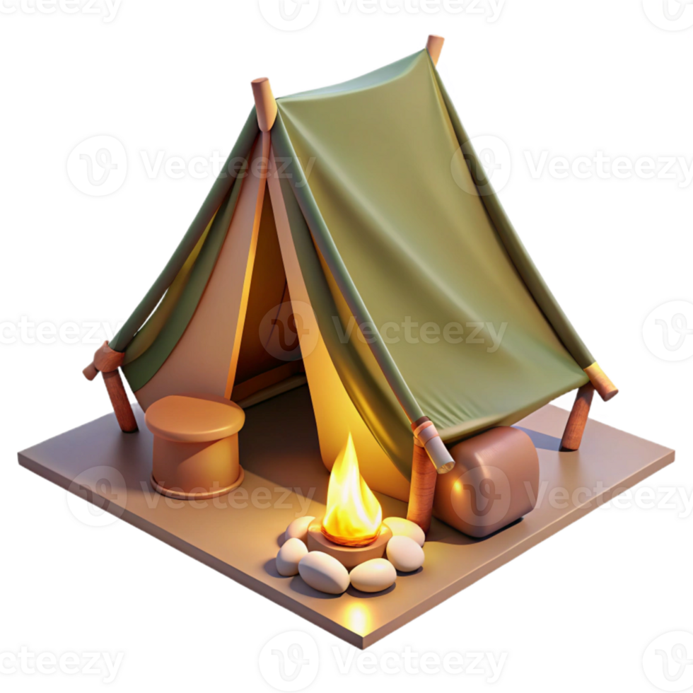 wonderful artistic Forest Sundowner Tent Isolated with Campfire Embers high quality png