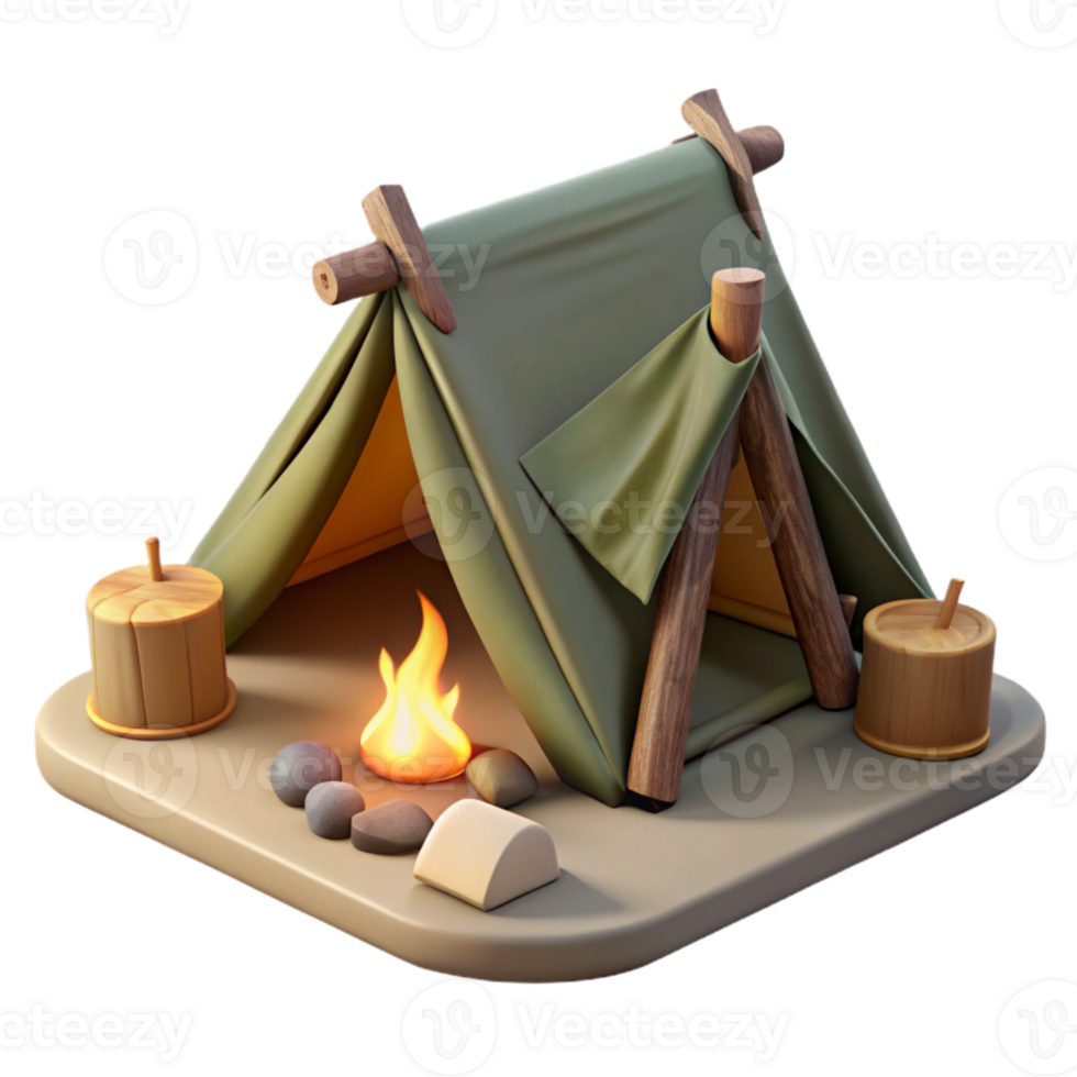 extraordinary traditional Forest Sundowner Tent Isolated with Campfire Embers authentic png