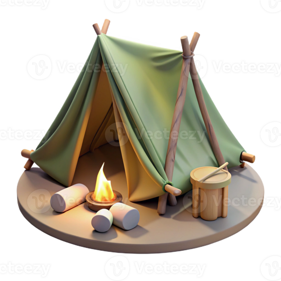 vibrant classic Forest Sundowner Tent Isolated with Campfire Embers high quality png