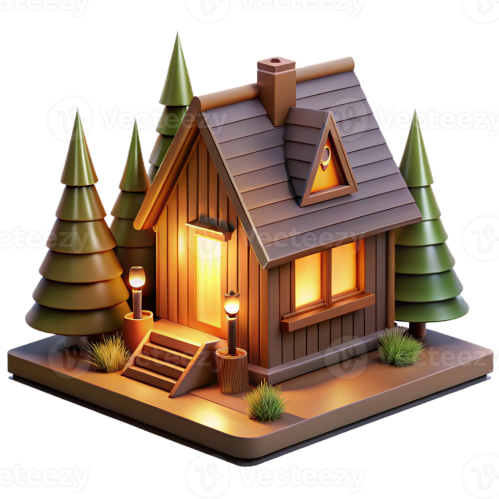 extraordinary minimalist Forest Sundowner Cabin Transparent Background Warm Glow detailed png