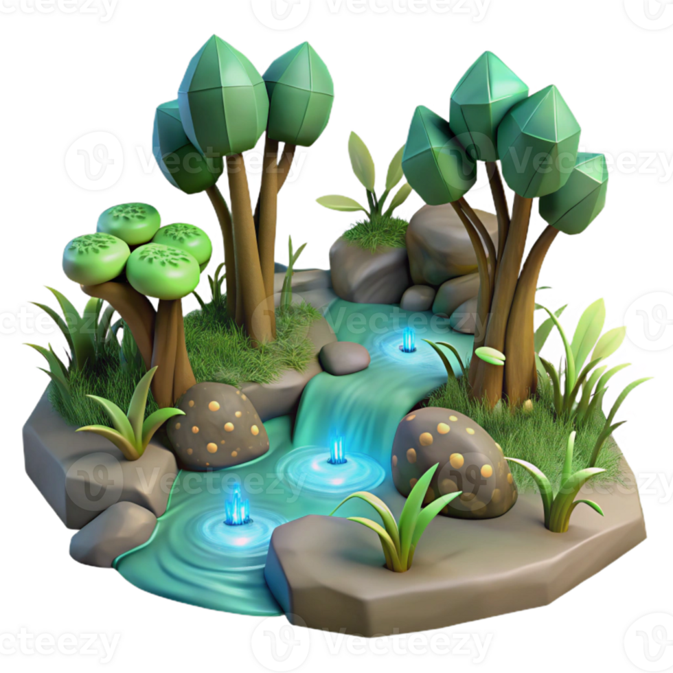 dramatic creative Forest Stream with Glowing Lyrax Plants Cutout original png