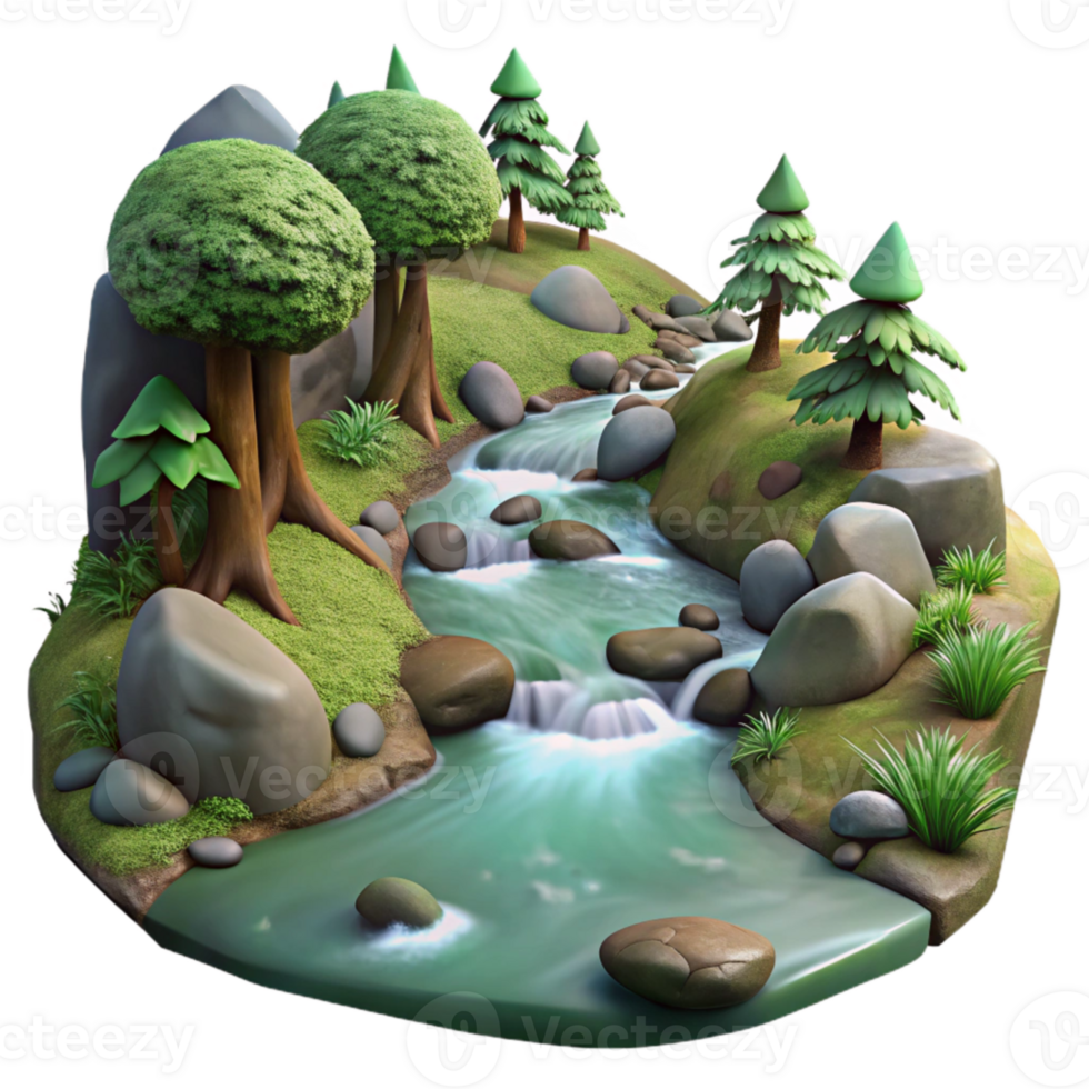 stunning vintage Forest Stream Transparent Background with Realistic Water high quality png